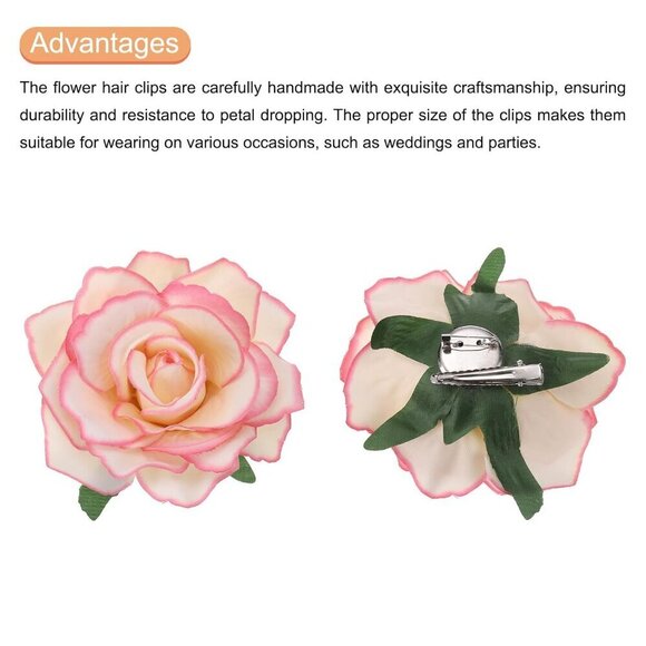 Flower Hair Clips Fabric 4 Inch Pink Yellow Vintage Hair Accessories Pack